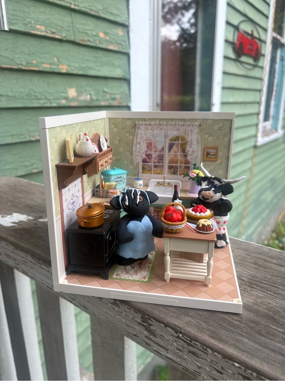 Miniature Kitchen Diorama Cow Couple